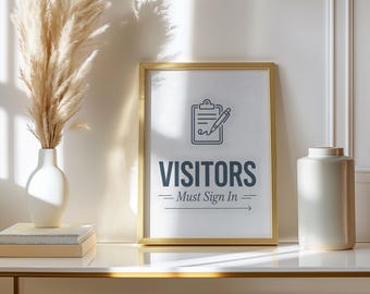 Visitors Must Sign In Sign Soft Pastel Print Office Lobby Decor Gentle Typography Art Reception Wall Poster Guest Check In Signage