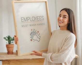 Employees Must Wash Hands Sign Print, Minimalist Modern Wall Art, Business Restroom Decor, Office Bathroom Signage, Clean Design