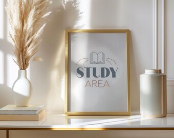 Study Area Minimalist Modern Library Sign Print, Clean Simple Typography Wall Art Decor, Office Reading Room Quiet Zone Poster Gift