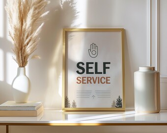 Self Service Scandinavian Nordic Restaurant Cafe Sign Print, Minimalist Typography Wall Art Decor, Coffee Shop Counter Bistro Poster