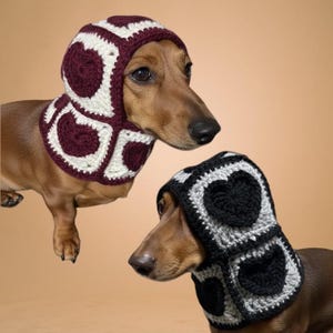 Dog balaclava, heart pattern, snood, knit hat, granny square, Italian greyhound, dachshund