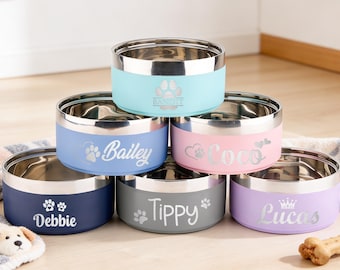 Ciotola per cani personalizzata, ciotola per cani personalizzata, ciotola per animali in acciaio inossidabile con nome inciso, ciotola per cibo isolata, ciotola per acqua, regalo per animali domestici per cane e gatto
