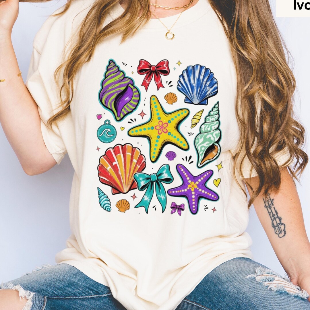 Shell Style Shirt Coastal Seashell Shirt, Beach Summer Tee, Starfish Graphic T-shirt ...