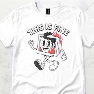 This Is Fine Retro Computer Fire Graphic Tee