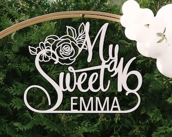 Custom Sweet 16 Birthday Welcome Sign, Personalized MDF Party Decor