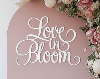 Love in Bloom Sign for Bridal Shower, Engagement party or Wedding backdrop wall decorations, 3D wooden floral theme photo booth centerpiece