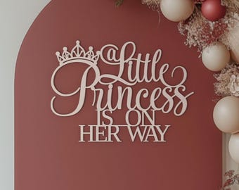 A Little Princess is on her way Sign for Baby Shower backdrop wall decorations, Wooden banner decor with decoative tiara crown picture