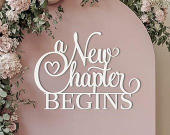 A New Chapter begins Sign for Bridal Shower or Baby Shower backdrop wall decorations, Wooden book theme photo booth centerpiece banner decor