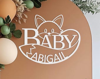 Fox Baby Shower Sign, Custom Woodland Nursery Decor, Wooden Name Sign