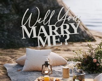 Marry Me sign for marriage proposal decorations, Will you marry me wedding proposal sign, Large wooden cut out signage banner for backdrop