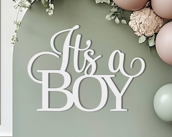 Its a boy sign for gender reveal announcement or backdrop wall decorations, wooden baby shower banner decor, party photo booth centerpiece