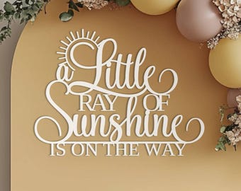 A Little ray of Sunshine is on the way Sign for Baby Shower backdrop wall decorations, Wooden sun theme banner decor for boy or girl party