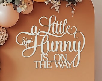 A Little Hunny is on the way Sign for Baby Shower backdrop wall decorations, Wooden Honey Bee theme banner decor for boy or girl photo booth