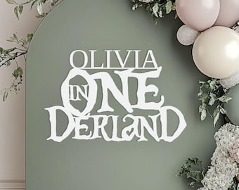 Onederland Sign for first birthday backdrop wall decorations, 3D 1st birthday banner for boy or girl photo booth in wonderland theme party