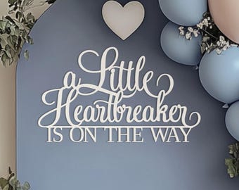 A Little Heartbreaker Is On The Way Wooden Sign – Baby Shower Backdrop Decor, Sweet Love Valentine Theme Photo Booth Decoration