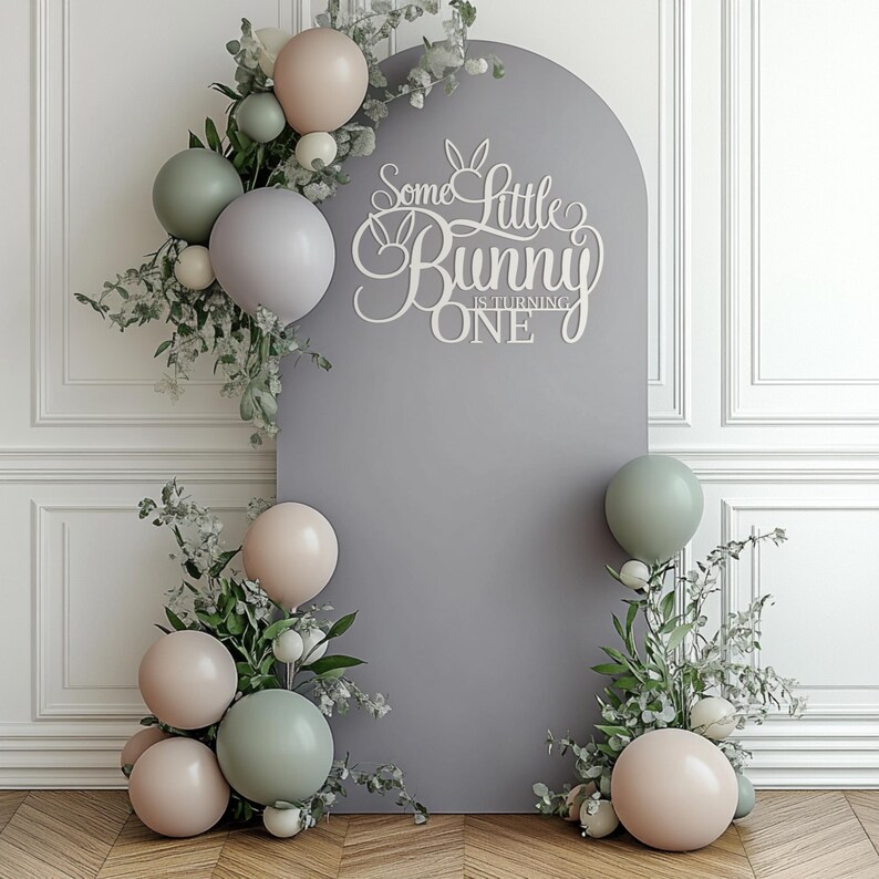 Some Little Bunny is Turning One Sign for First Birthday Backdrop Wall ...