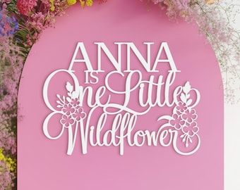 Wildflower 1st birthday sign, Girl is One Little Wildflower decor for first birthday backdrop wall decorations, Wooden flower themed banner