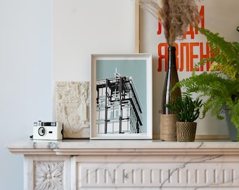 Royale Belge - Brussel - Architectuurkunstdruk - Zeefdruk - Zwart, wit en groenblauw