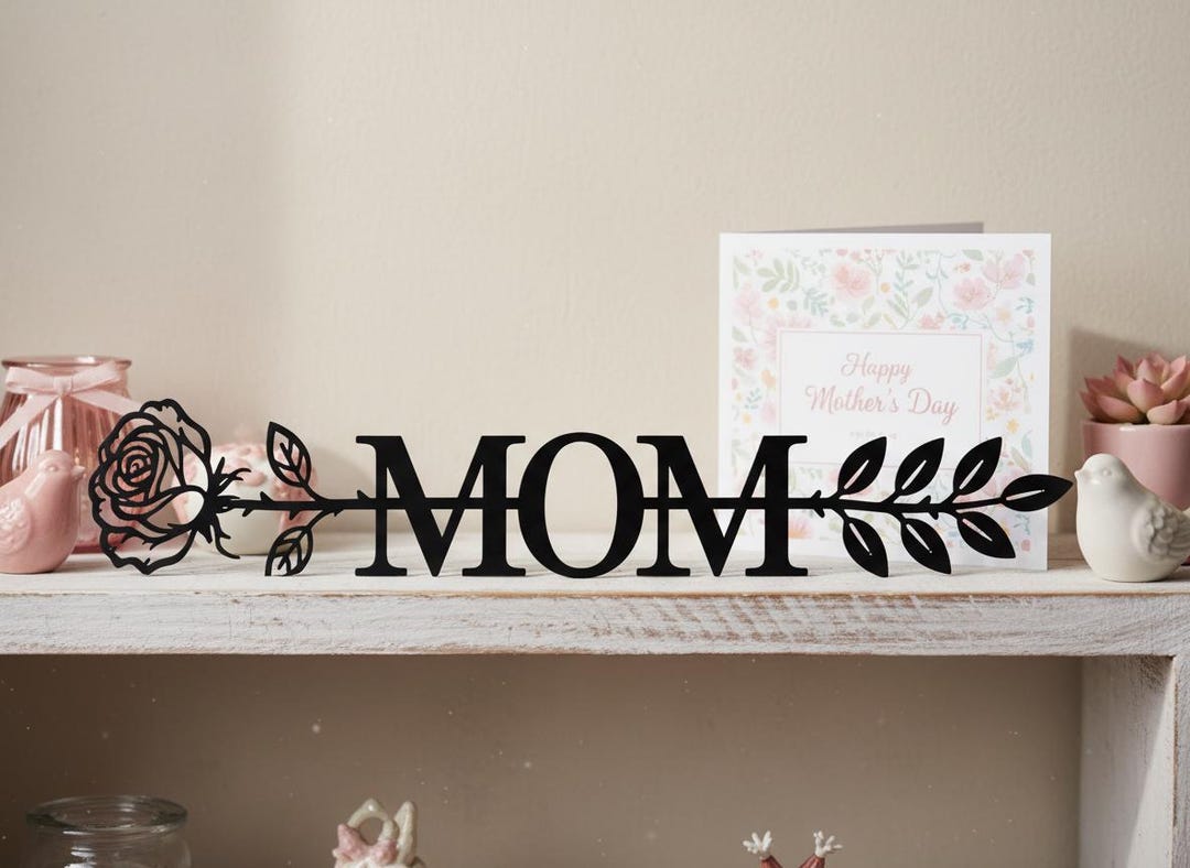 Mom Metal Sign MOM Metal Wall Art With Single Rose Flower Personalized Mother’s Day ...