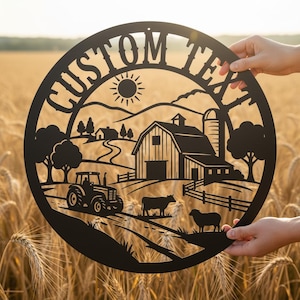Plaque métallique personnalisée pour ferme, décoration avec nom personnalisé, art mural de ferme, plaque métallique pour grange à tracteurs, cadeau de pendaison de crémaillère, plaque personnalisée pour ranch