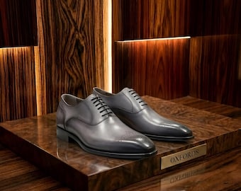 Luxury Men's Gray Dress Shoes - Handmade Leather Formal Brogue Shoes