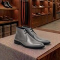 Men’s Gray Chukka Boots - Handmade Genuine Leather Ankle Formal Lace Up Dress Boots