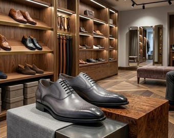 Luxury Men's Gray Dress Shoes - Handmade Leather Formal Brogue Shoes