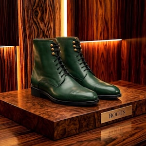 green dress boots men Mens Ankle High Boots Green