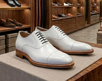 Oxford Men's White Dress Shoes - Handmade Leather Business Formal Shoes