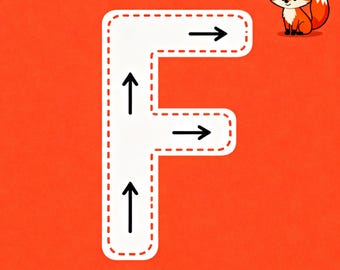 Buchstabe F Arbeitsblatt zum Nachfüllen, Alphabet Handschrift Übung, ABC Arbeitsblatt für die Vorschule, Kleinkind Lernen, Fuchs Thema Digitales PDF
