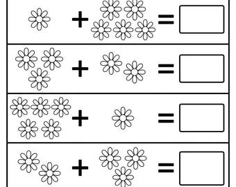 Blumen Zugabe Arbeitsblatt Printable | Vorschule Mathe | Kindergarten Hinzufügen von Bildern | Addieren lernen
