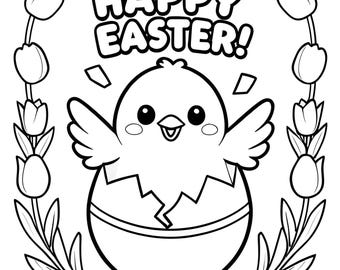 Kleurplaat paaskuiken komt uit | afdrukbare kleurplaat | Lenteactiviteit voor kinderen | Kleuterschool