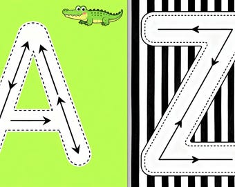 Buchstaben A-Z Arbeitsblätter zum Ausdrucken, Alphabet Handschrift Übung, Vorschule ABC Arbeitsblatt, Kleinkind Lernen, Tier Thema Digitales PDF
