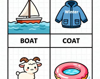OAT Wort Familie Karteikarten Printable | Reimende Wörter für Kinder | Phonetik Karten Kindergarten Vorschule