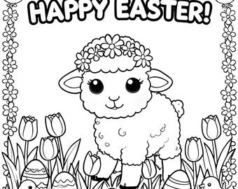 Coloriage d'agneau de Pâques à imprimer pour les enfants | Coloriage de printemps pour le préscolaire et la maternelle