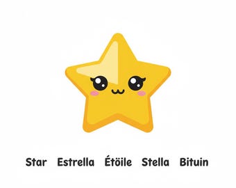 Stern Form Karte Printable | Mehrsprachige Kinder lernen | Englisch Spanisch Französisch Italienisch Tagalog
