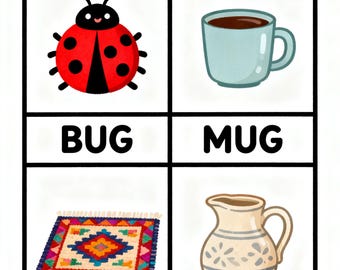 UG Wort Familie Karteikarten Printable | Reimende Wörter für Kinder | Phonetik Karten Kindergarten Vorschule