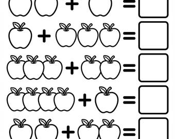 Äpfel Zugabe Arbeitsblatt Printable | Vorschule Mathe | Kindergarten Hinzufügen von Bildern | Addieren lernen