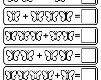 Schmetterlinge Zugabe Arbeitsblatt Printable | Vorschule Mathe | Kindergarten Hinzufügen von Bildern | Addieren lernen