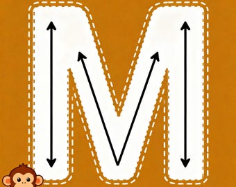 Buchstabe M Arbeitsblatt zum Ausdrucken, Alphabet Handschrift Übung, ABC Arbeitsblatt für die Vorschule, Kleinkind Lernen, Affe Thema Digitales PDF