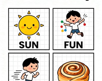 UNO Wort Familie Karteikarten Printable | Reimende Wörter für Kinder | Phonetik Karten Kindergarten Vorschule