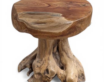 Teak Beistelltisch Wurzelholz · Massivplatte 8cm · Hocker Skulptur · Handgefertigt Unikat in versch. Größen