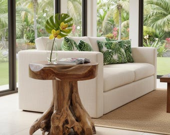 Teak Root Wood Side Table · Solid Round · Nightstand Plant Stand Stool · Handcrafted One of a Kind
