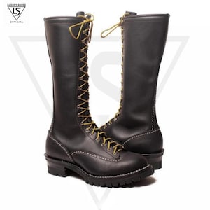 Mens Leather Sole Lace up Boots - Etsy display picture 1