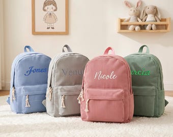 Mochila infantil de pana personalizada, bordado de nombre personalizado para alumnos de primaria, regalo de vuelta al cole para niños y niñas.