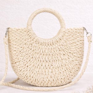 Straw Bag Boho Woven Handbag Summer Beach Bag Rattan Crossbody Purse Half Moon Bag Vacation Women Gift Trendy Bag