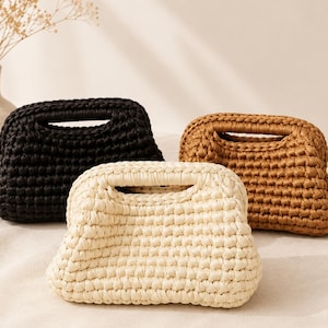 Pochette all'uncinetto, borsetta in stile rafia intrecciata, borsetta boho per vacanze al mare, regalo per lei immagine 2