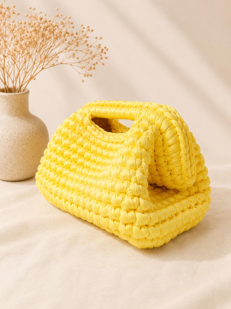 Pochette all'uncinetto, borsetta in stile rafia intrecciata, borsetta boho per vacanze al mare, regalo per lei Yellow