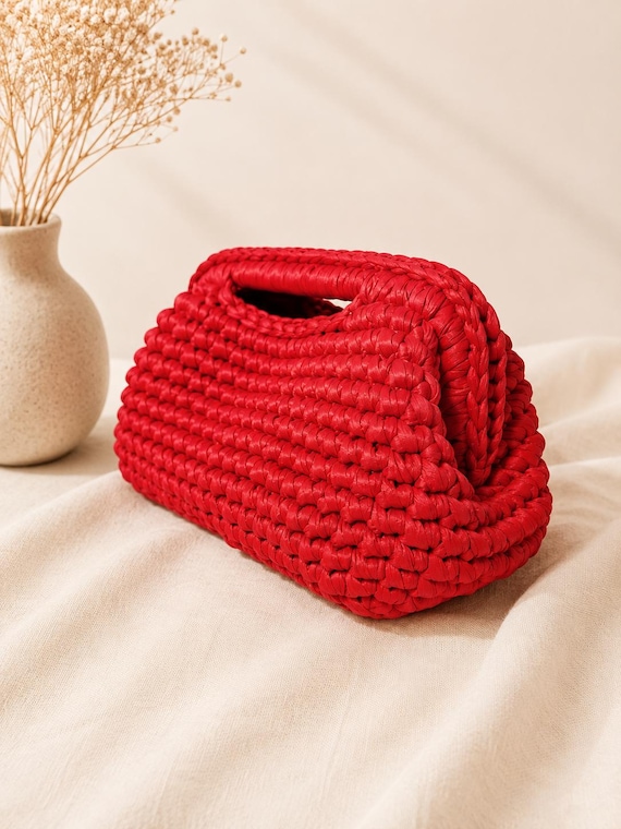 Crochet Clutch Bag, Woven Raffia Style Summer Handbag, Boho Beach Vacation Purse