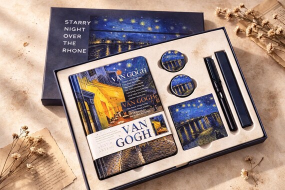Van Gogh Journal Gift Set Starry Night Notebook Gift Box A5 Art Lover Gift for Her Teacher Student